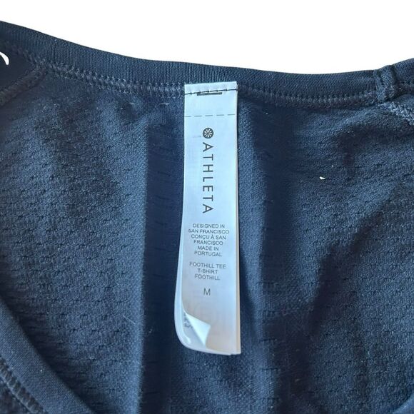 Athleta Women’s M Short Sleeve Foothill Perforated Tee‎ Shirt Black Running Gym - Picture 5 of 9